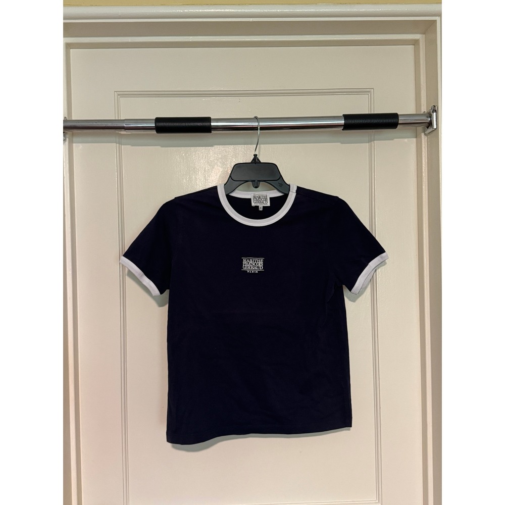 Marithe Francois Girbaud Navy Blue and White Short Sleeve Ringer Tee